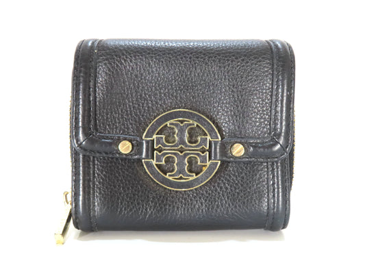 Tory Burch Logo Leather Tri-fold Wallet Black