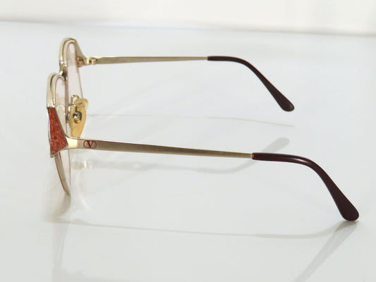  Valentino Garavani Metal Glasses 5200 Gold x Bordeaux Sunglasses