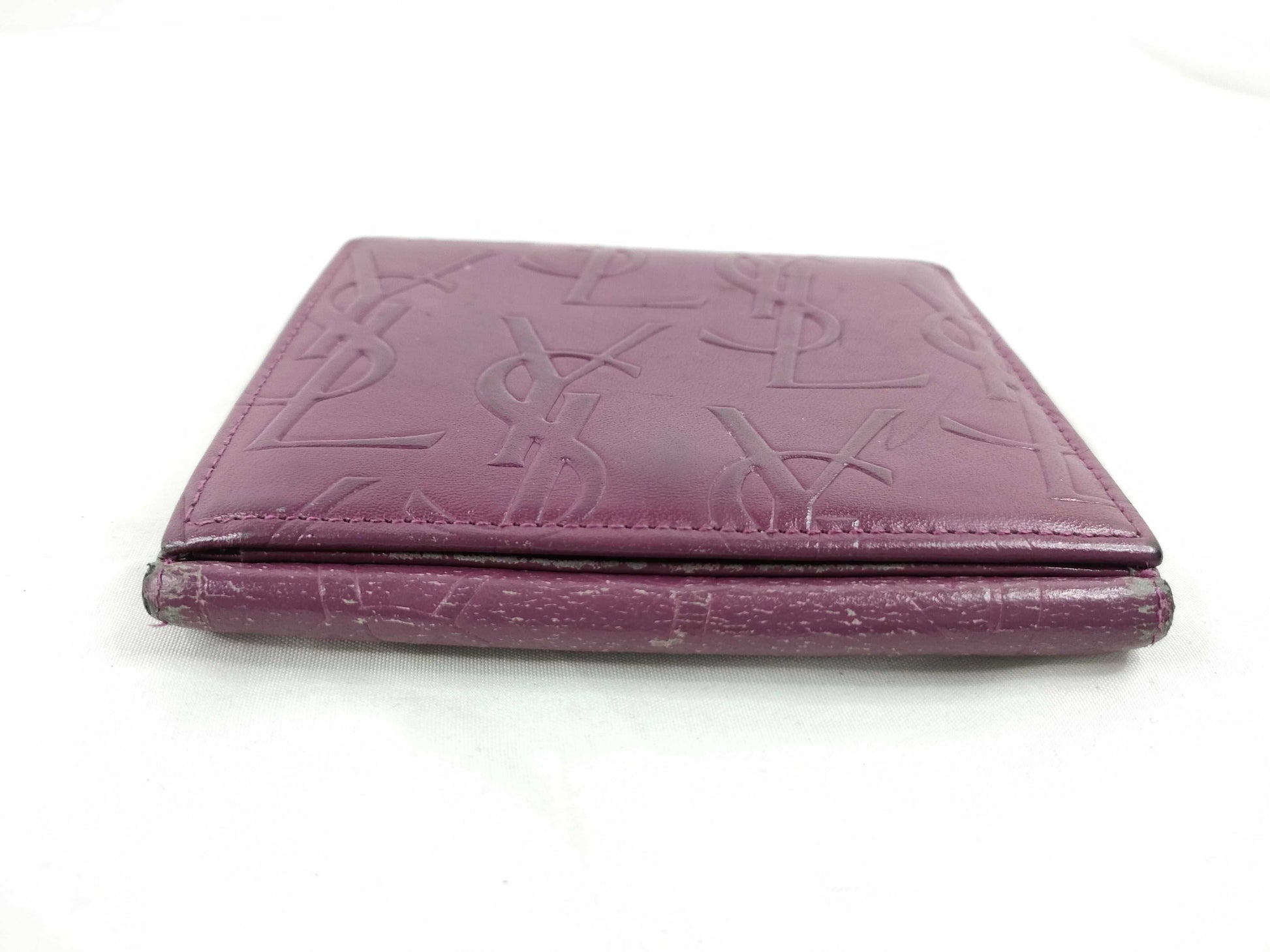Yves Saint Laurent Leather Bifold Wallet Purple