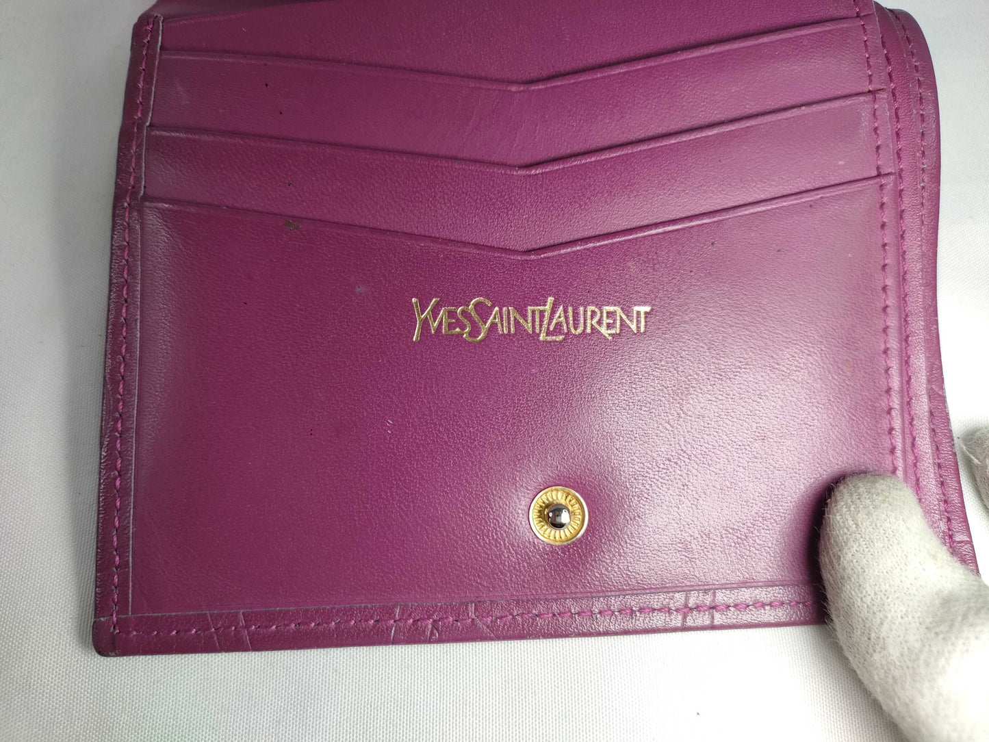 Yves Saint Laurent Leather Bifold Wallet Purple