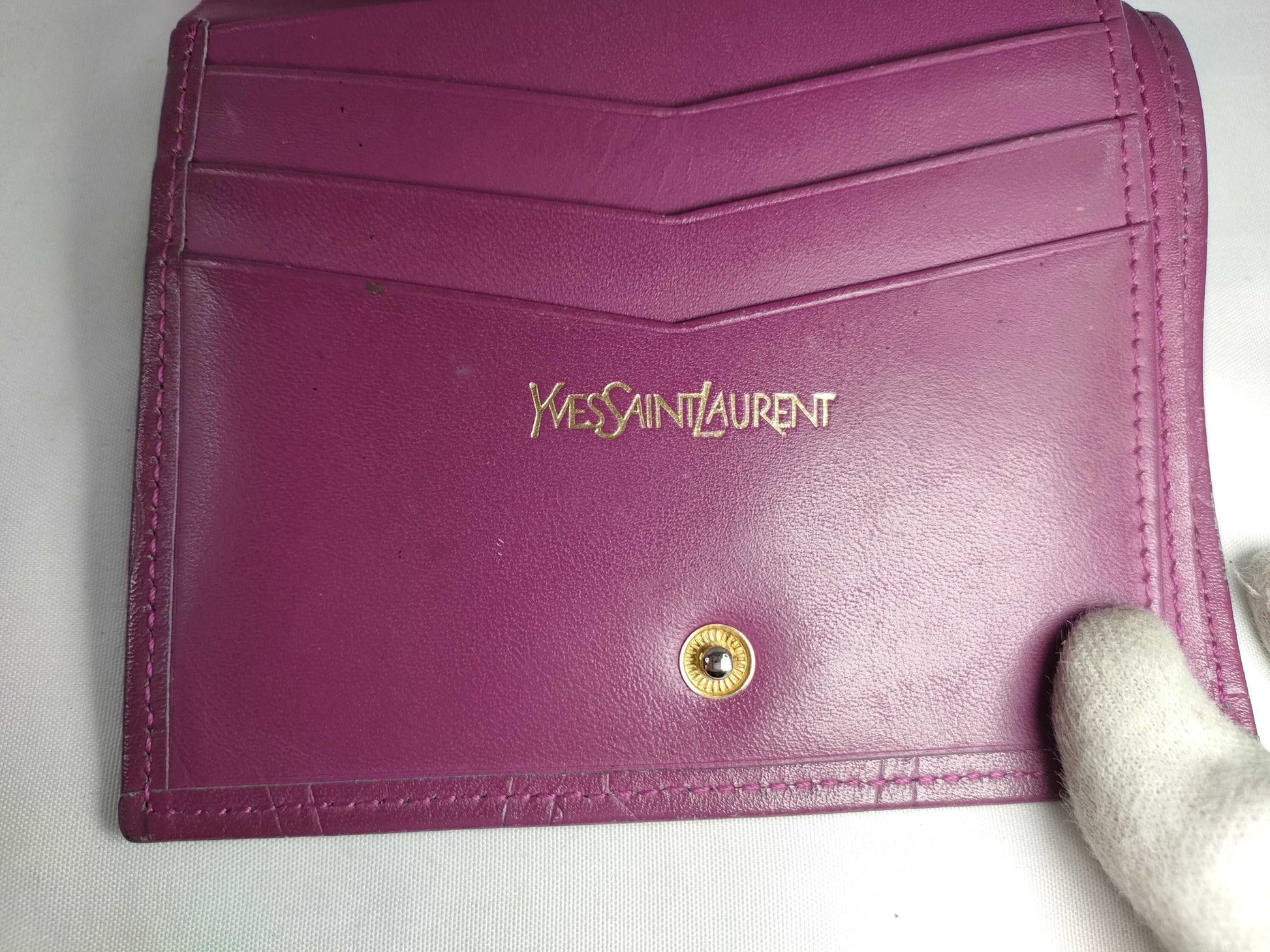 Yves Saint Laurent Leather Bifold Wallet Purple