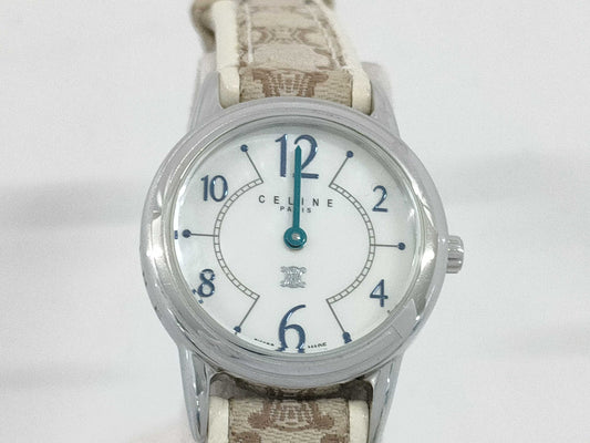 CELINE QZ Women's Watch with White Shell Dial, Not Working, No Operational Guarantee