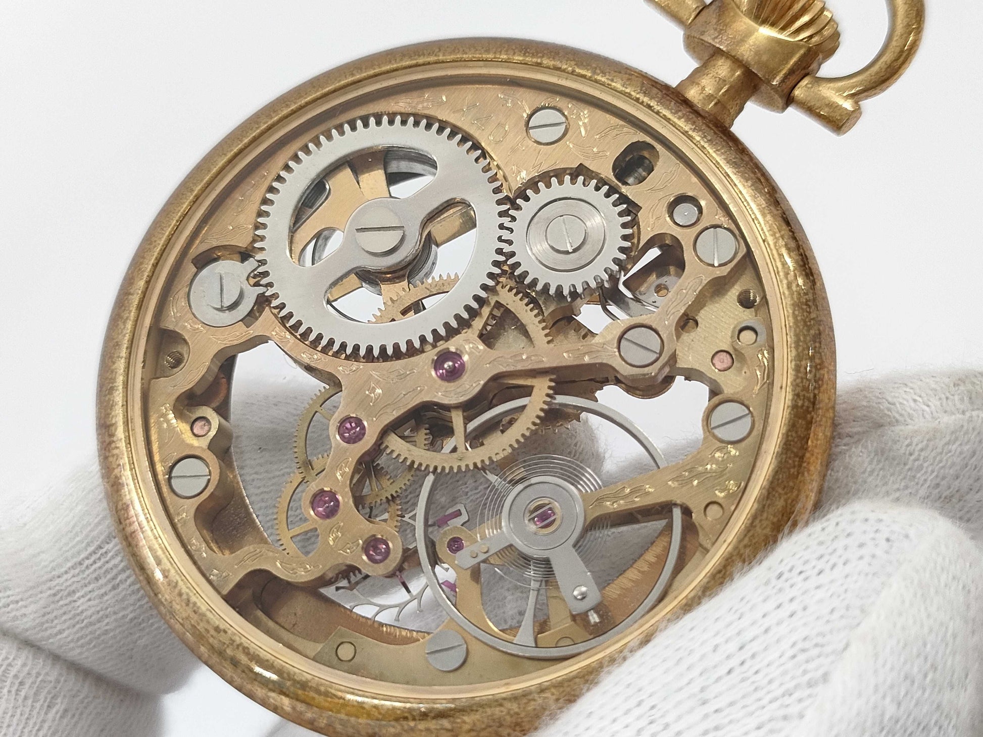 Guzet Hand-Wound Skeleton Dial Pocket Watch