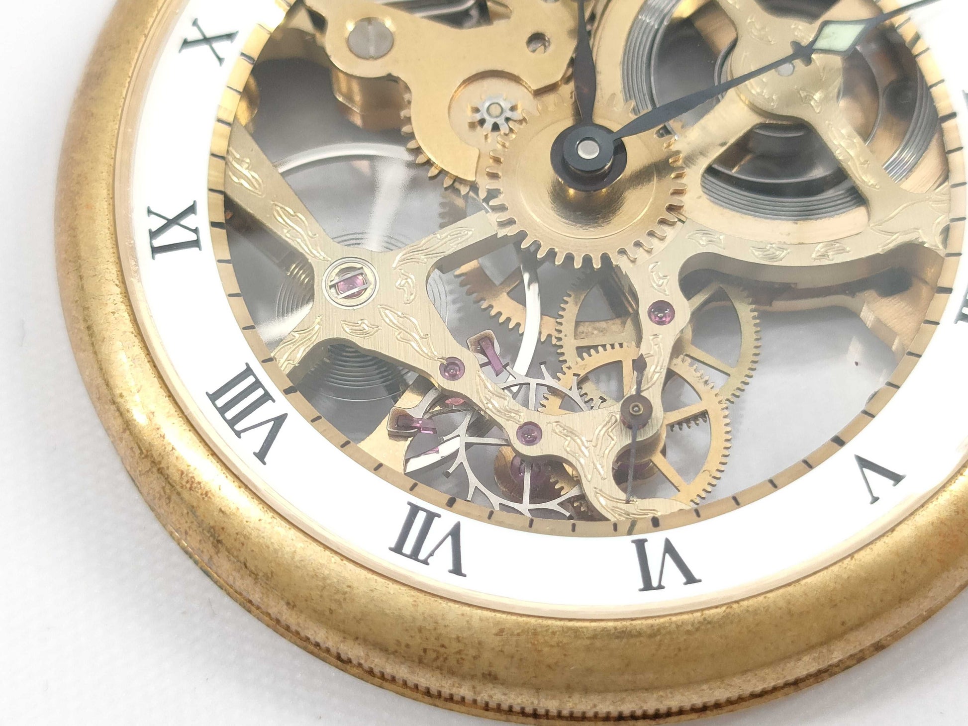 Guzet Hand-Wound Skeleton Dial Pocket Watch