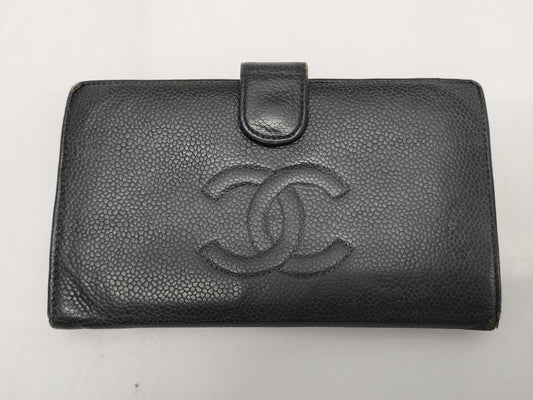 CHANEL Coco Mark Caviar Leather Long Wallet Black 7927409 Wallet