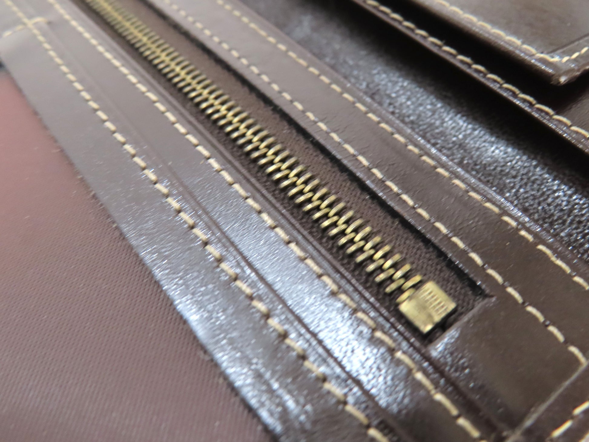 FENDI Zucchino Vinyl and Leather Long Wallet, Brown, Pen Stain