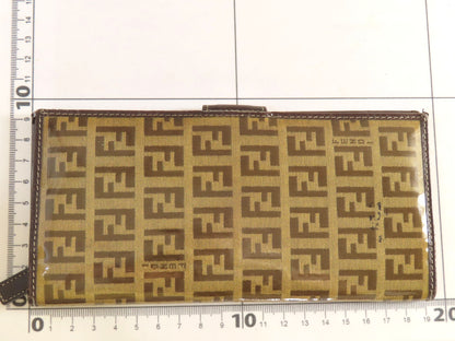 FENDI Zucchino Vinyl and Leather Long Wallet, Brown, Pen Stain