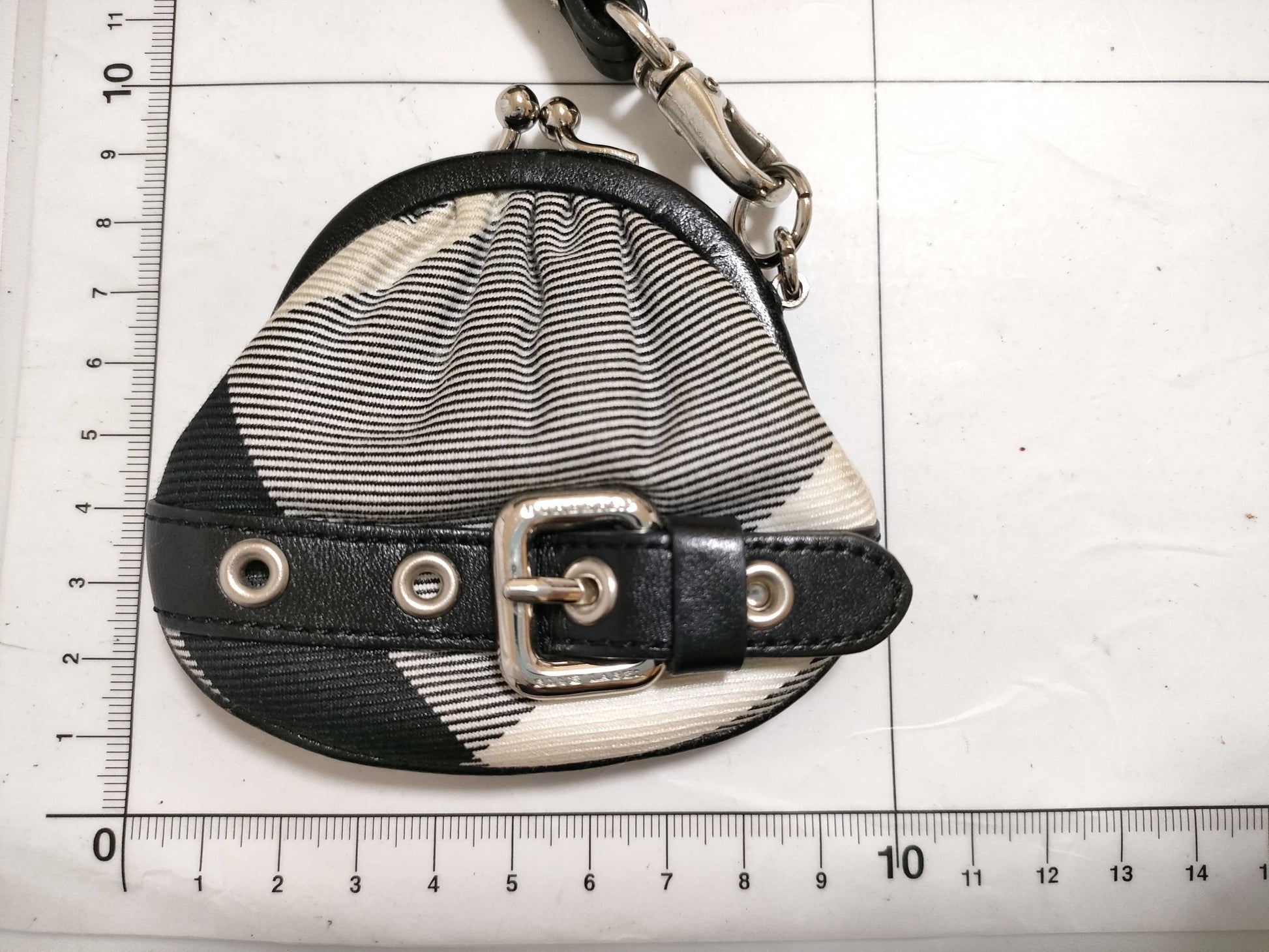 BURBERRY Check Pattern Nylon Canvas Coin Case, Black