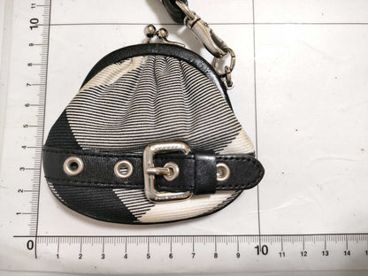 BURBERRY Check Pattern Nylon Canvas Coin Case, Black