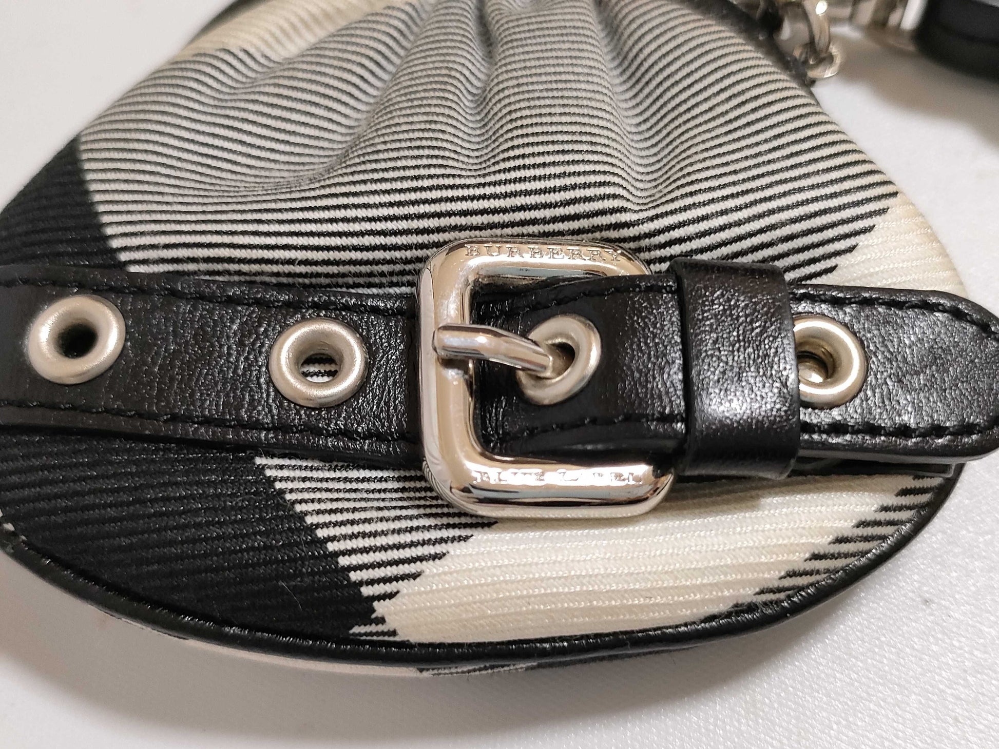 BURBERRY Check Pattern Nylon Canvas Coin Case, Black