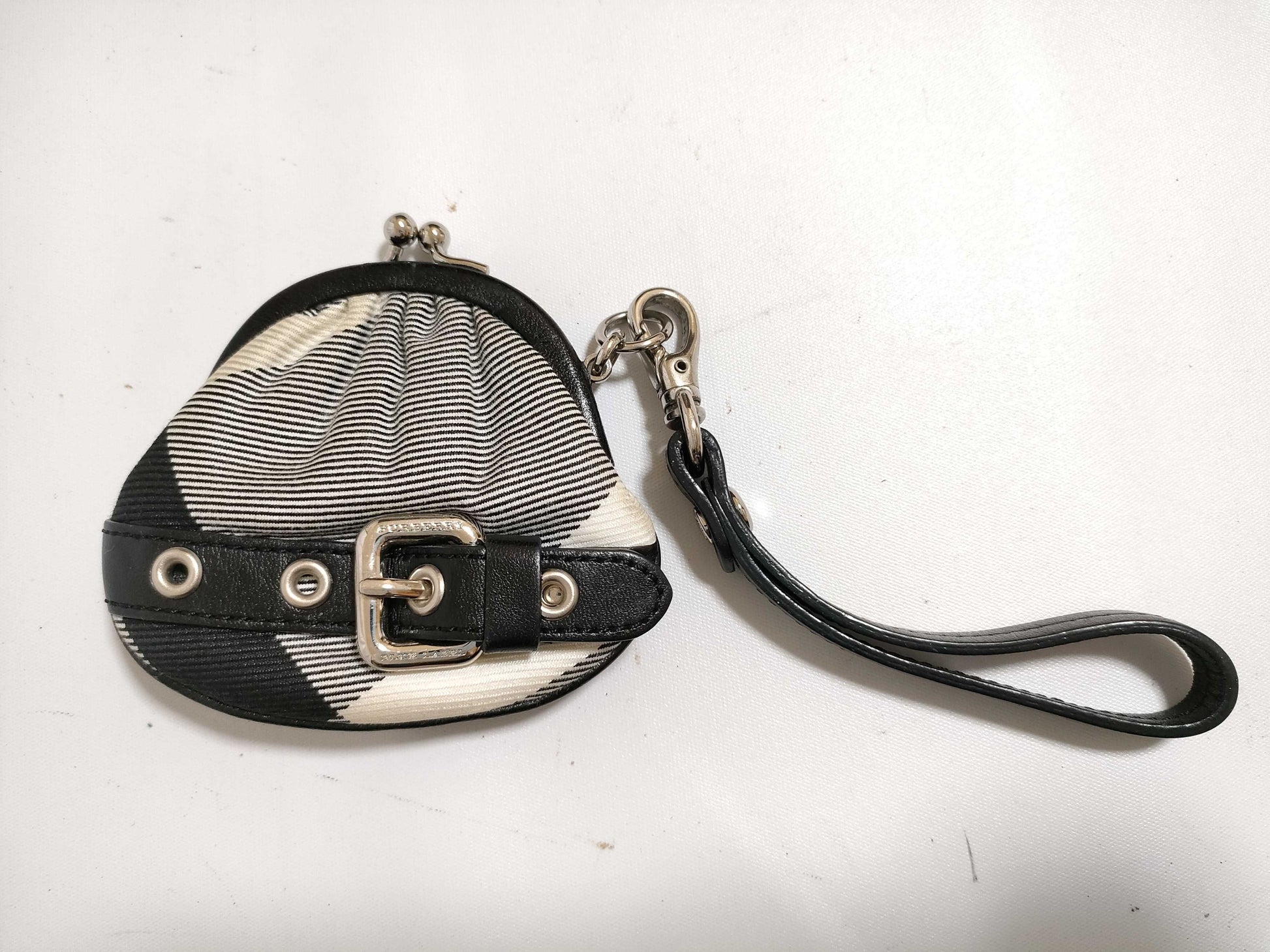 BURBERRY Check Pattern Nylon Canvas Coin Case, Black