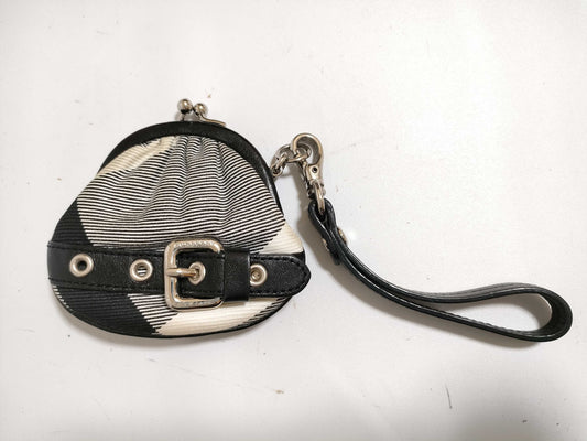 BURBERRY Check Pattern Nylon Canvas Coin Case, Black