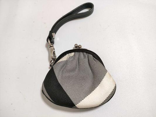 BURBERRY Check Pattern Nylon Canvas Coin Case, Black