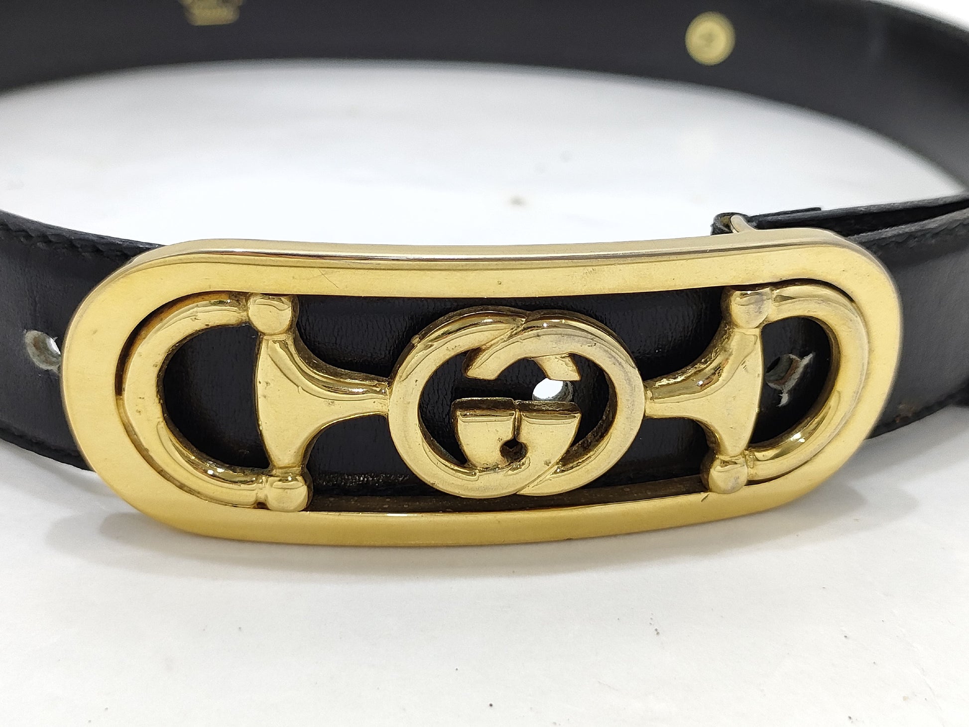 GUCCI Old Gucci Horsebit Leather Belt Black Belt