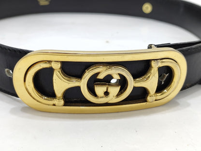 GUCCI Old Gucci Horsebit Leather Belt Black Belt