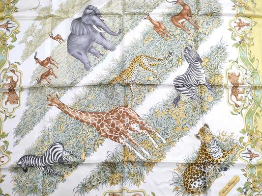 Salvatore Ferragamo Animal Print Silk Scarf in Yellow