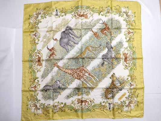 Salvatore Ferragamo Animal Print Silk Scarf in Yellow