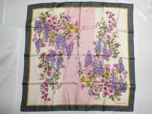 Dior Christian Dior Silk Scarf Gray x Pink Tagless Scarf