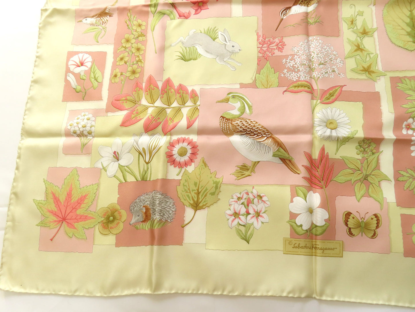 Salvatore Ferragamo Silk Scarf Ivory x Pink Scarf