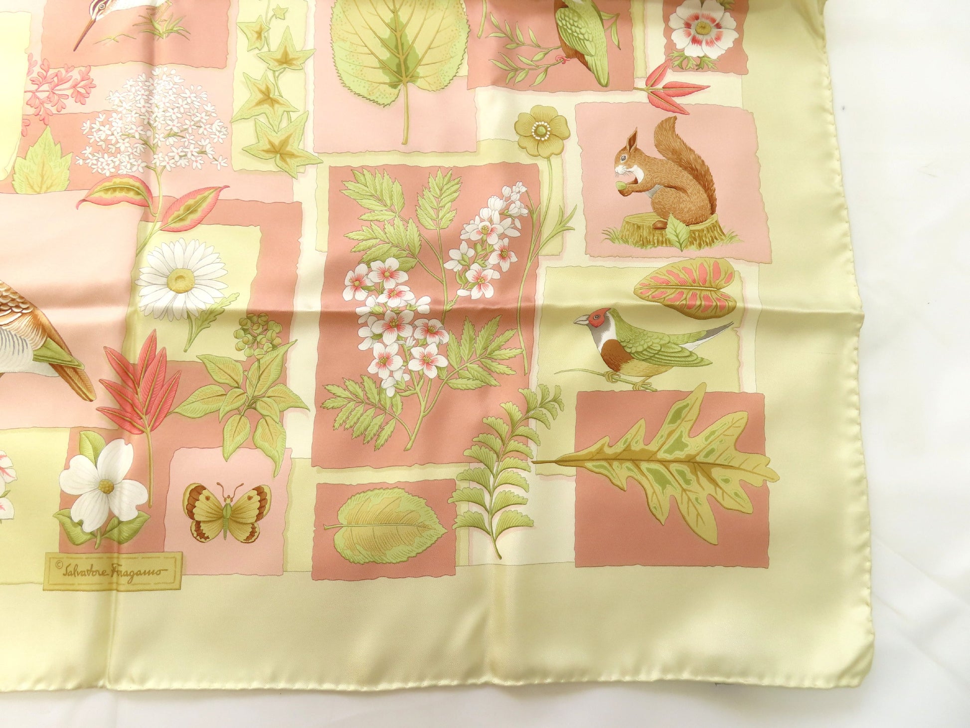 Salvatore Ferragamo Silk Scarf Ivory x Pink Scarf