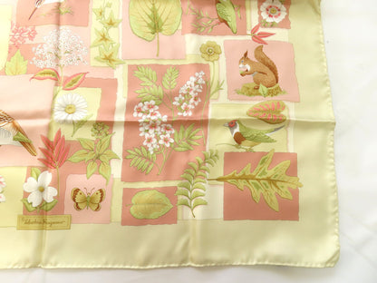 Salvatore Ferragamo Silk Scarf Ivory x Pink Scarf