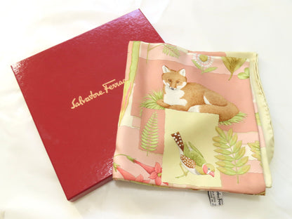 Salvatore Ferragamo Silk Scarf Ivory x Pink Scarf