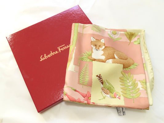 Salvatore Ferragamo Silk Scarf Ivory x Pink Scarf