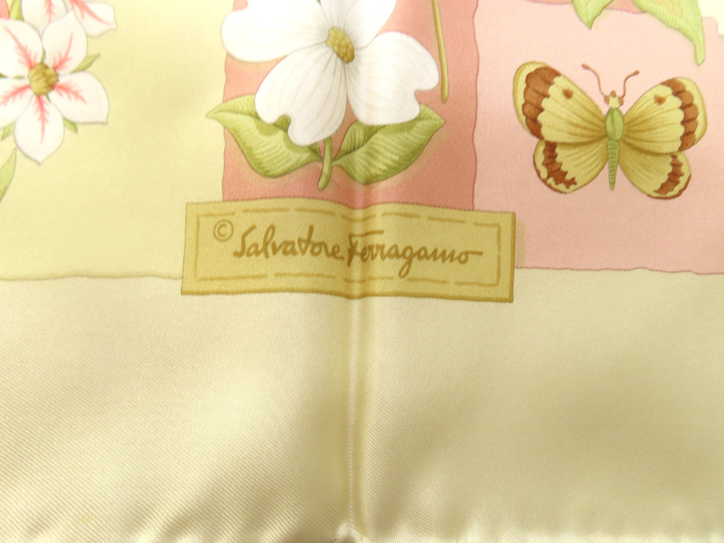 Salvatore Ferragamo Silk Scarf Ivory x Pink Scarf