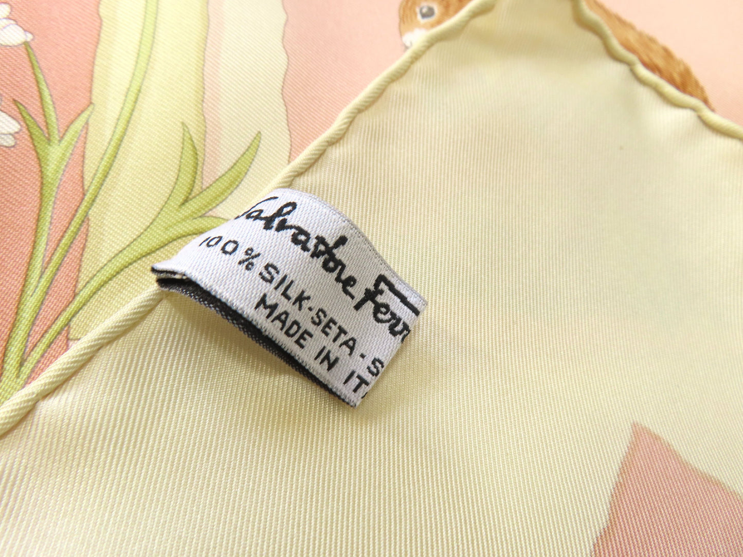 Salvatore Ferragamo Silk Scarf Ivory x Pink Scarf