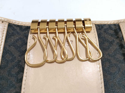 BALLY Leather 6-Key Case, Beige