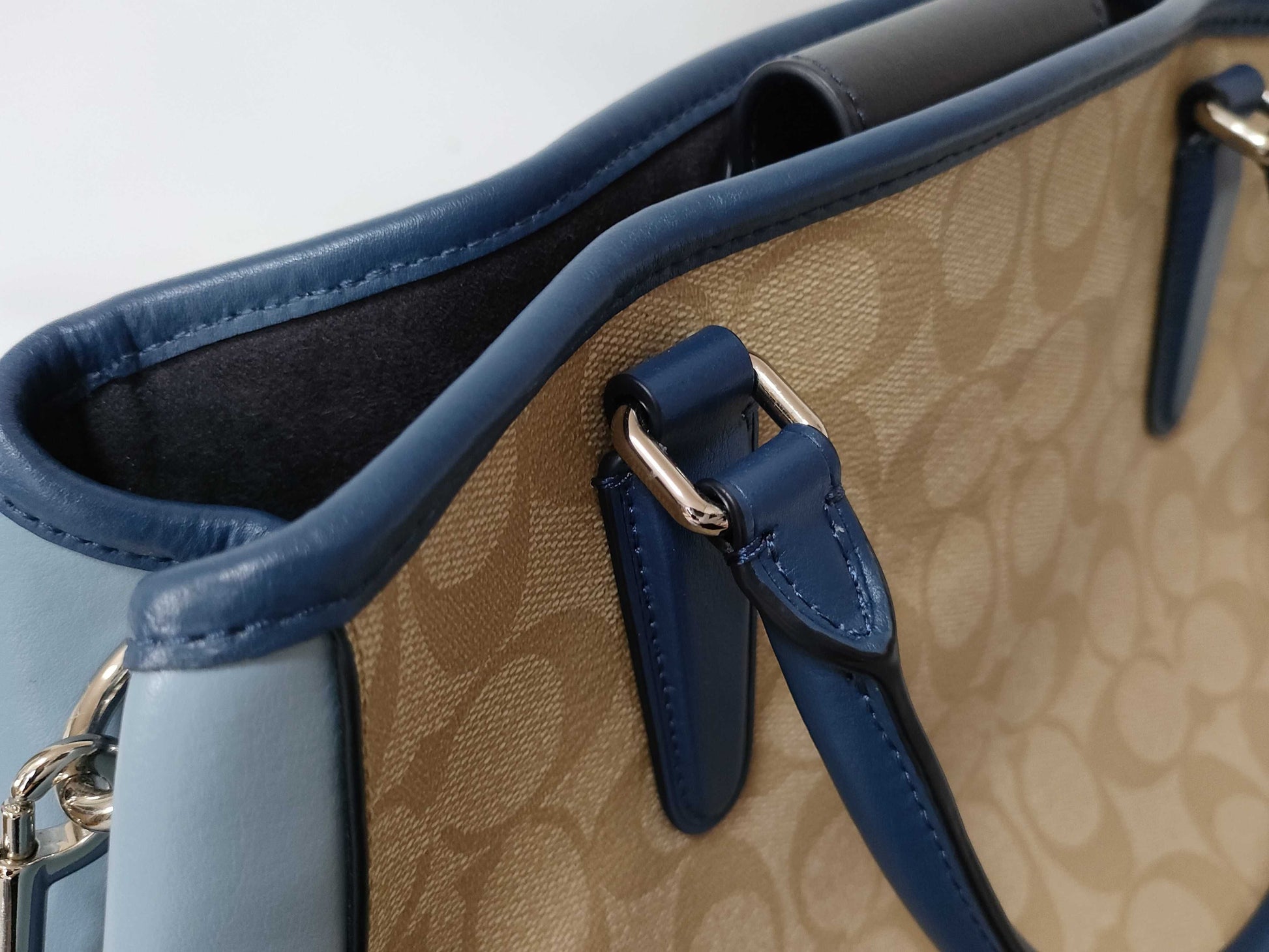 COACH Signature Leather and PVC 2-Way Shoulder Bag F57492 Beige and Blue Handbag