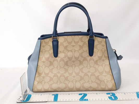 COACH Signature Leather and PVC 2-Way Shoulder Bag F57492 Beige and Blue Handbag