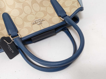 COACH Signature Leather and PVC 2-Way Shoulder Bag F57492 Beige and Blue Handbag