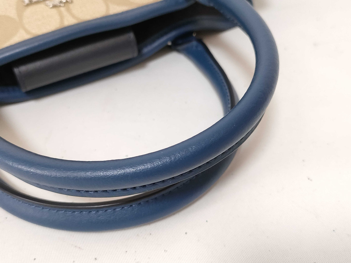 COACH Signature Leather and PVC 2-Way Shoulder Bag F57492 Beige and Blue Handbag