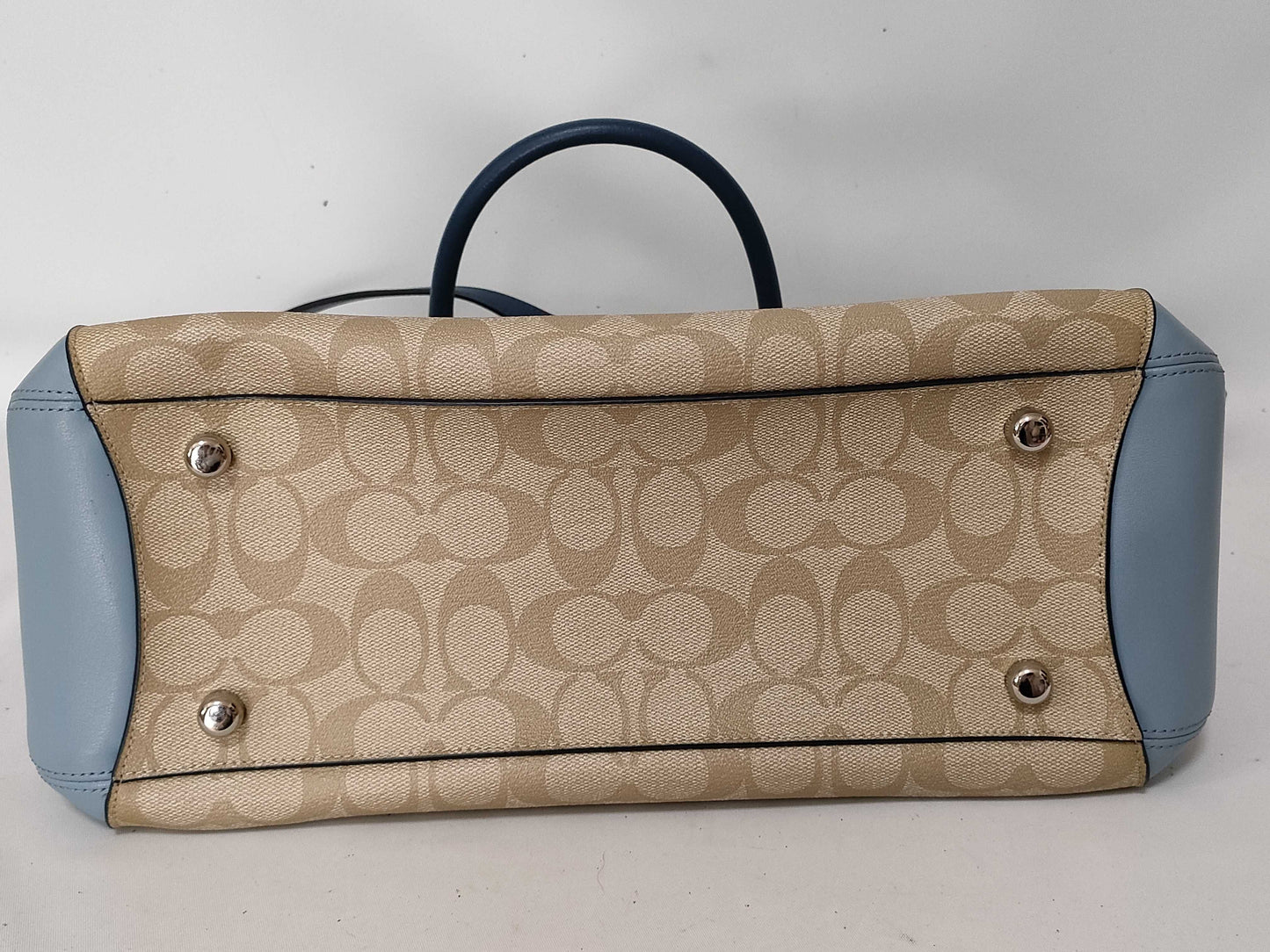 COACH Signature Leather and PVC 2-Way Shoulder Bag F57492 Beige and Blue Handbag
