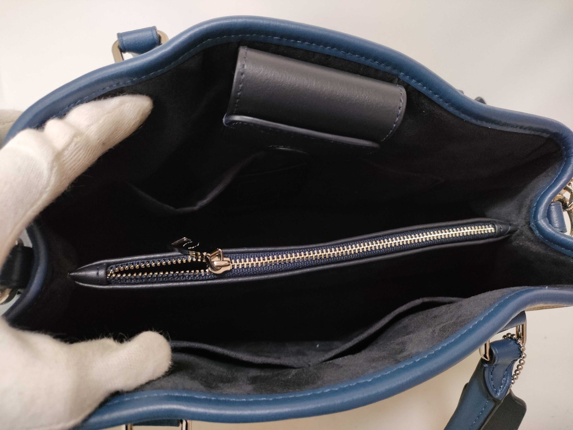 COACH Signature Leather and PVC 2-Way Shoulder Bag F57492 Beige and Blue Handbag