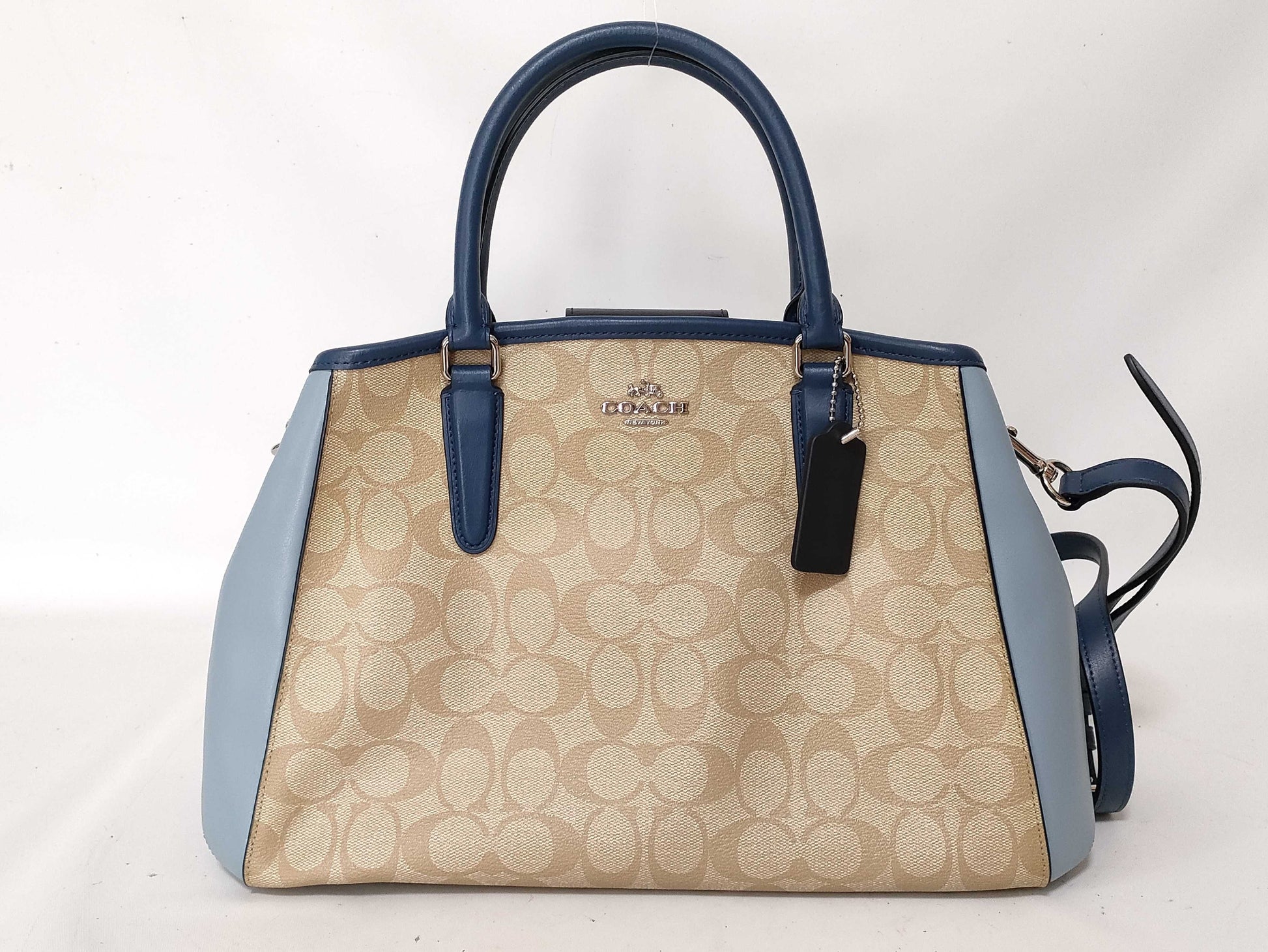 COACH Signature Leather and PVC 2-Way Shoulder Bag F57492 Beige and Blue Handbag