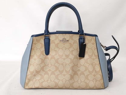 COACH Signature Leather and PVC 2-Way Shoulder Bag F57492 Beige and Blue Handbag