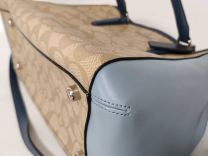 COACH Signature Leather and PVC 2-Way Shoulder Bag F57492 Beige and Blue Handbag
