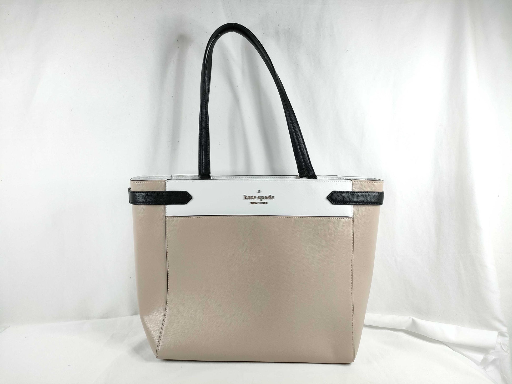 Kate Spade Leather Tote Bag, Pink Beige x White