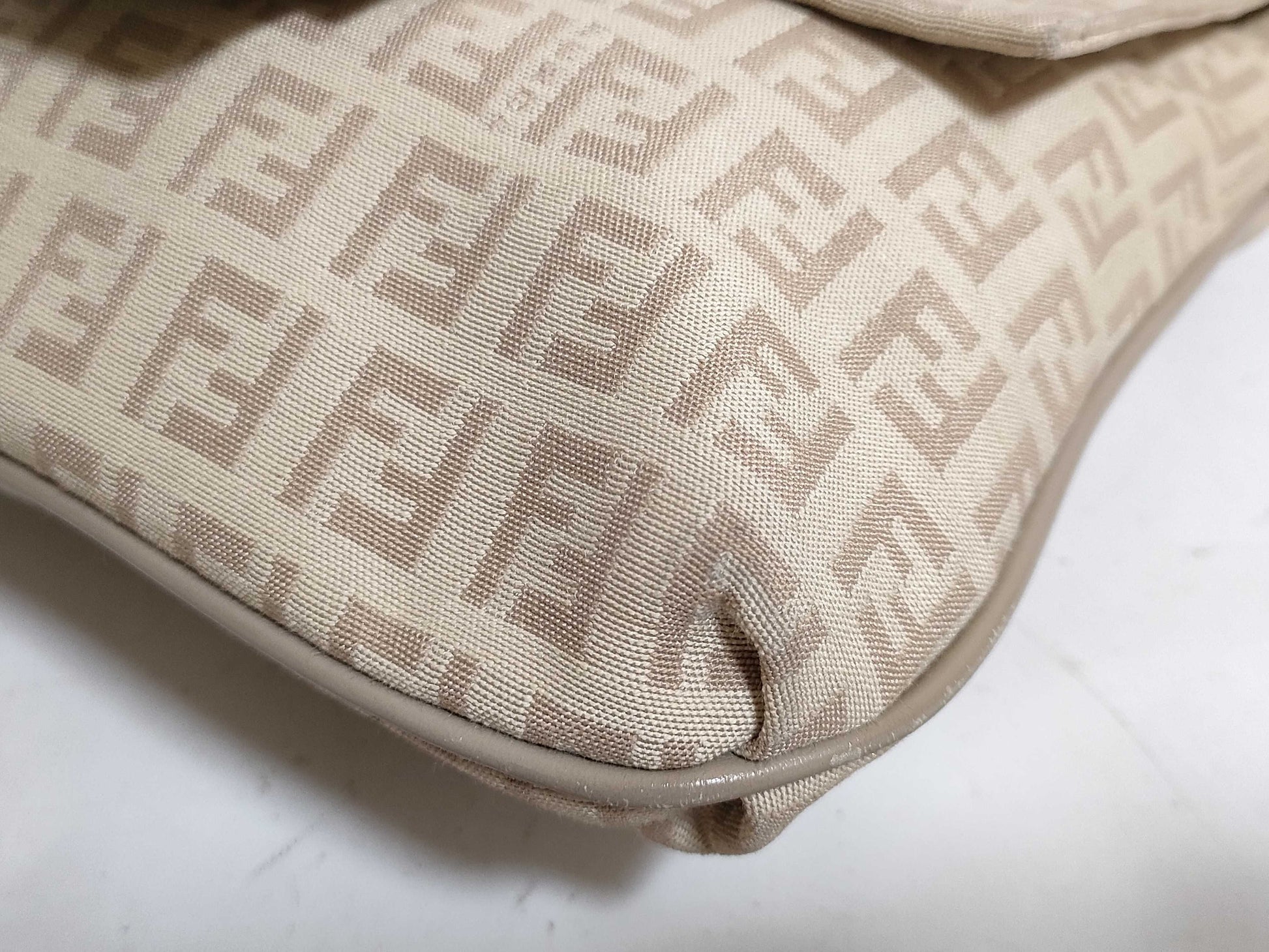 FENDI Zucchino Canvas Shoulder Bag with Zucca Pattern, 2305/8BT075/KU7/048, Beige