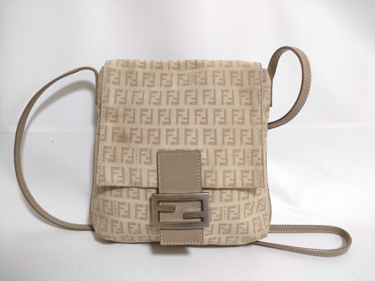 FENDI Zucchino Canvas Shoulder Bag with Zucca Pattern, 2305/8BT075/KU7/048, Beige