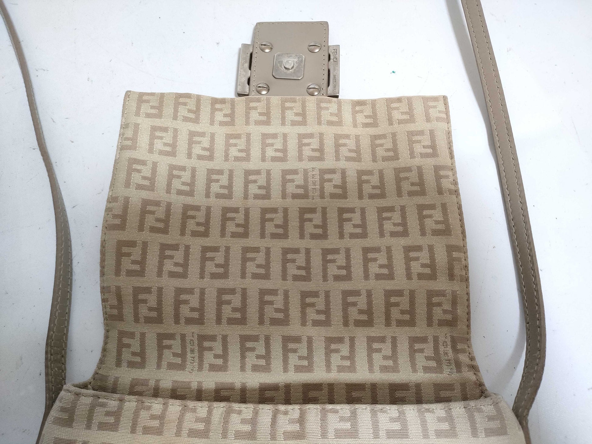 FENDI Zucchino Canvas Shoulder Bag with Zucca Pattern, 2305/8BT075/KU7/048, Beige