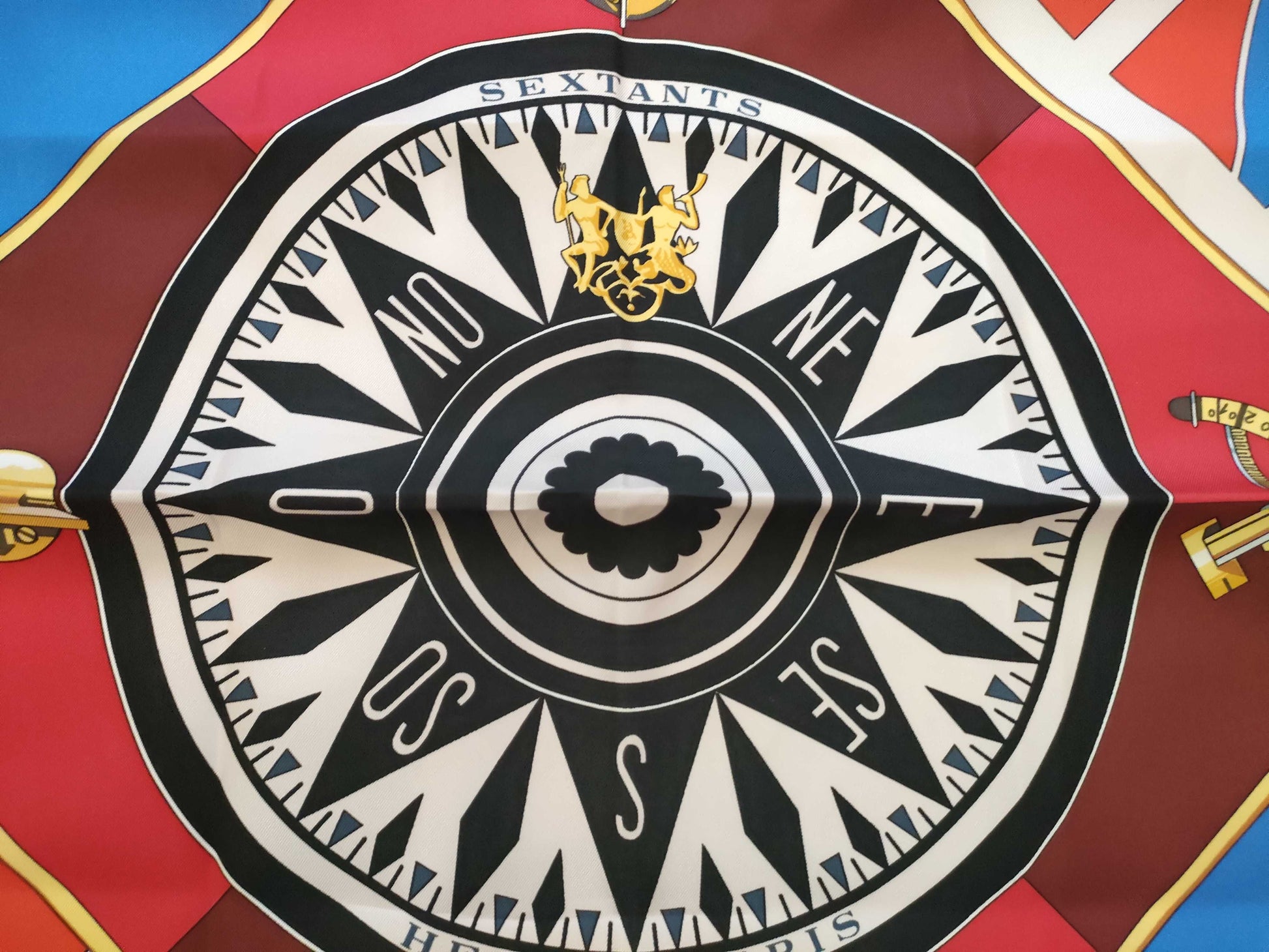 HERMES Carre 90 SEXTANTS Sextant Silk Scarf Red Other Accessories