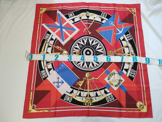 HERMES Carre 90 SEXTANTS Sextant Silk Scarf Red Other Accessories