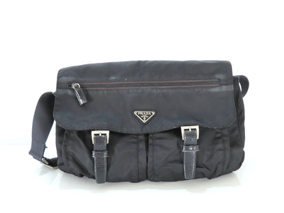 PRADA Prada Tessuto Shoulder Bag with Triangle Logo Plate, Black