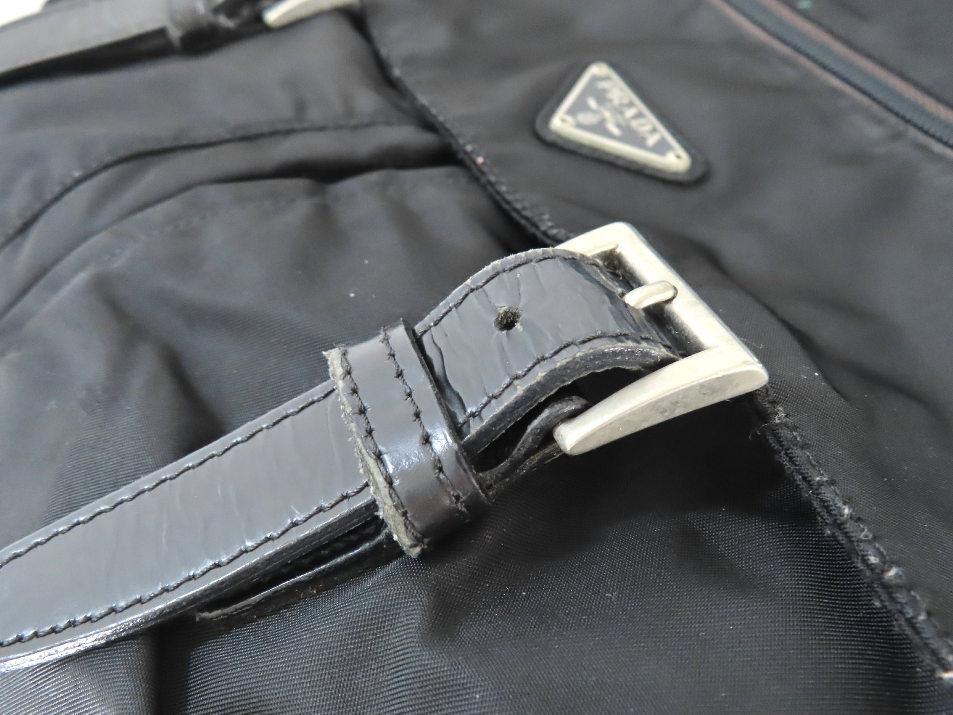 PRADA Prada Tessuto Shoulder Bag with Triangle Logo Plate, Black