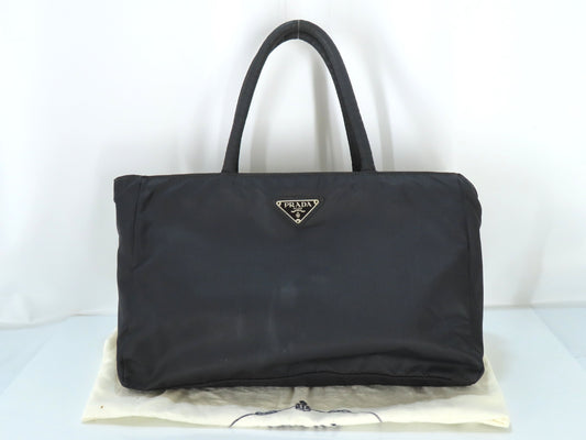 PRADA Prada Triangle Logo Tessuto Tote Bag Black Tote Bag