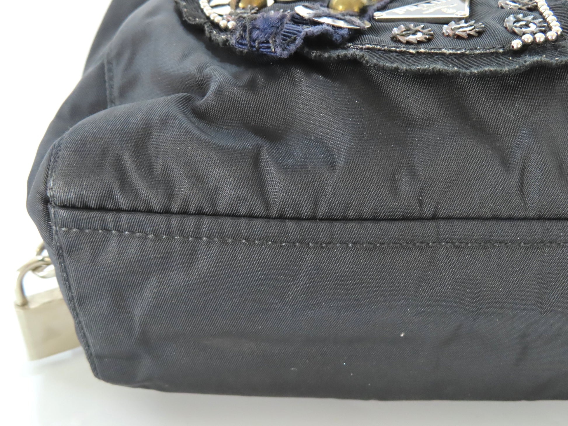 PRADA Prada Evening Heart Triangle Logo Plate Tessuto Tote Bag Black Tote Bag