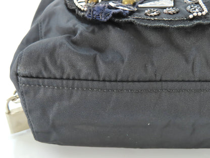 PRADA Prada Evening Heart Triangle Logo Plate Tessuto Tote Bag Black Tote Bag
